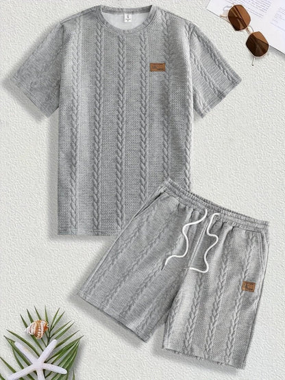 Camiseta de manga curta e shorts com cordão - Marrom, Conjunto de verão